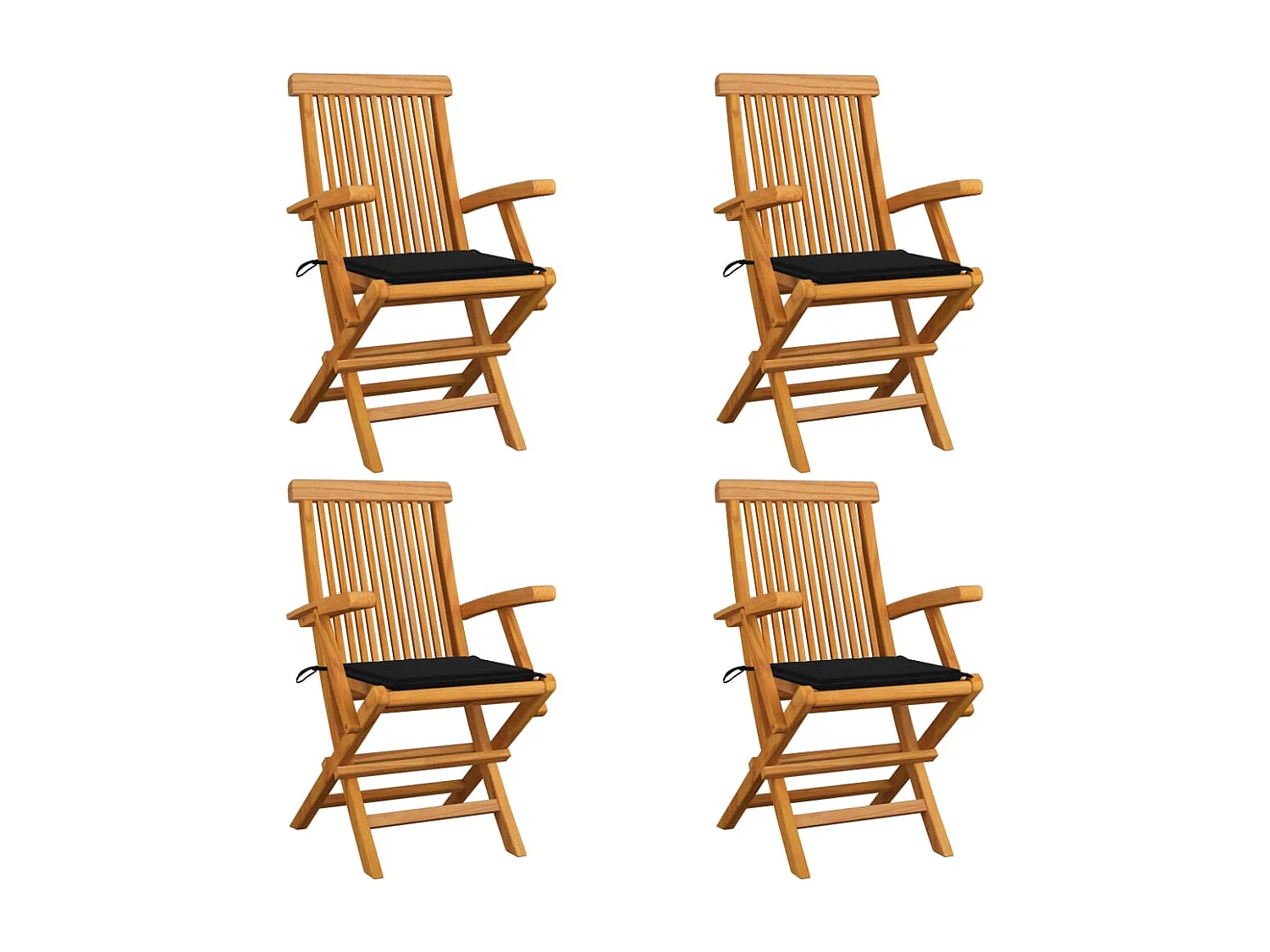 Chaises de jardin avec coussins noir 4 pcs Bois de teck massif 4