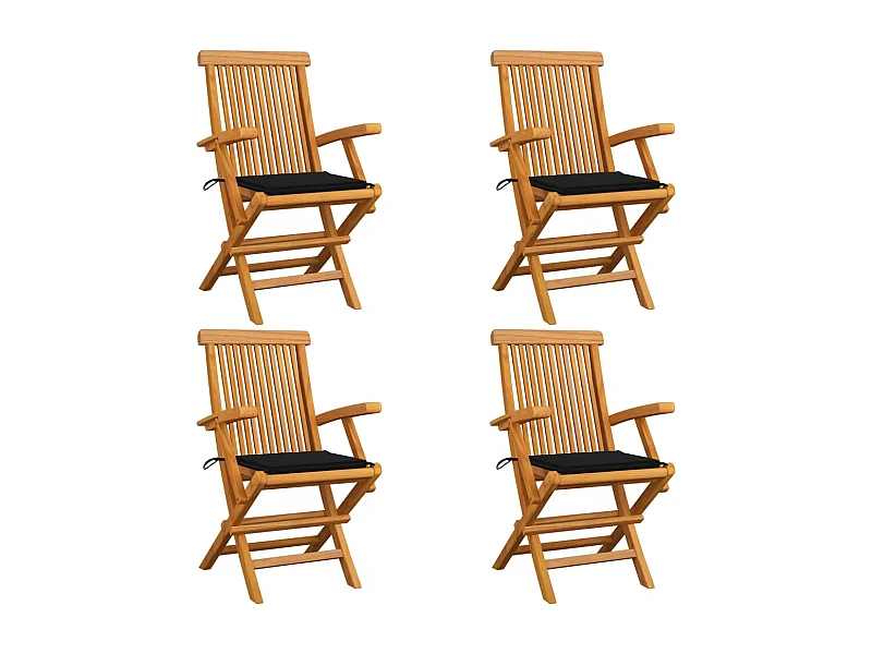 Chaises de jardin avec coussins noir 4 pcs Bois de teck massif 4