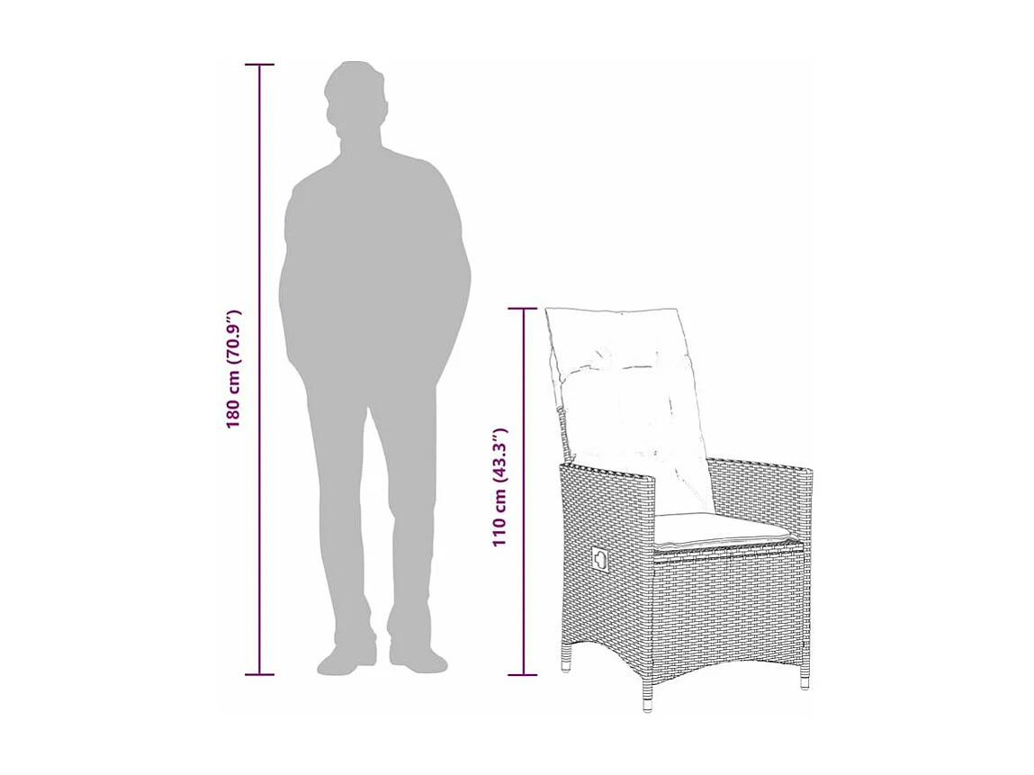 Chaise inclinable de jardin avec coussins gris résine tressée