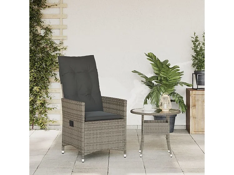 Chaise inclinable de jardin avec coussins gris résine tressée