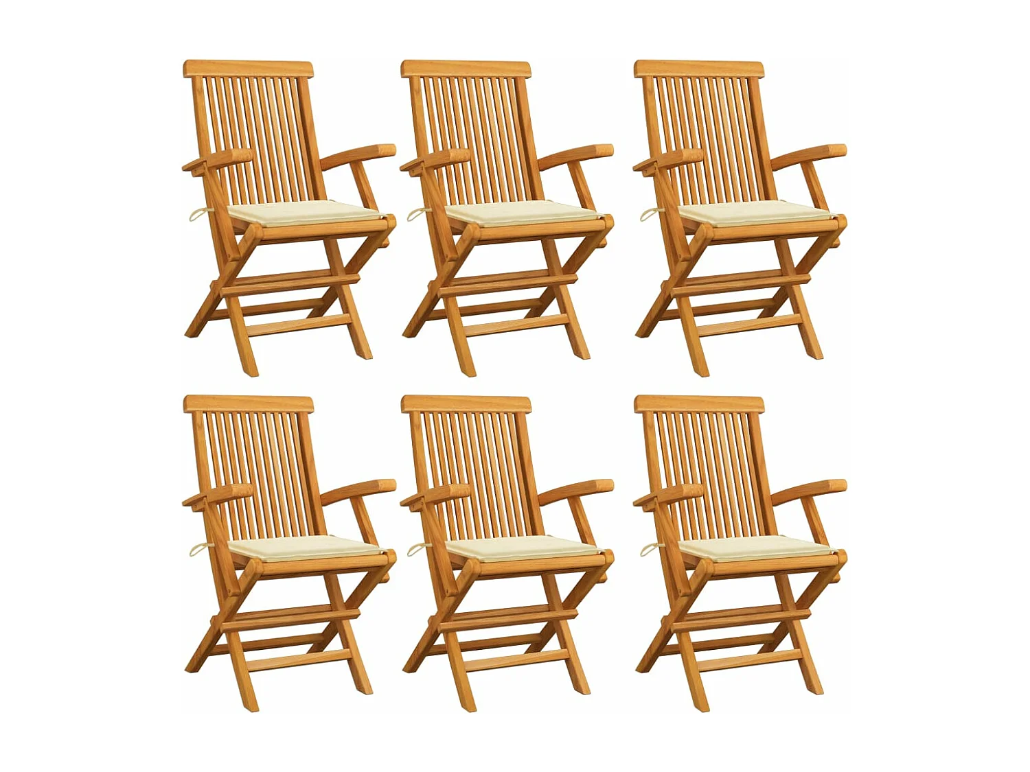 Chaises de jardin avec coussins crème 6 pcs Bois de teck massif