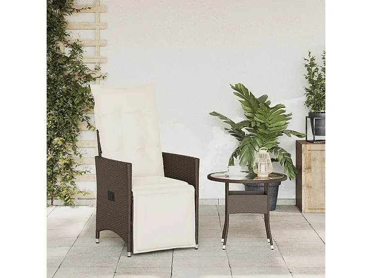 Chaise inclinable de jardin avec coussins marron résine tressée