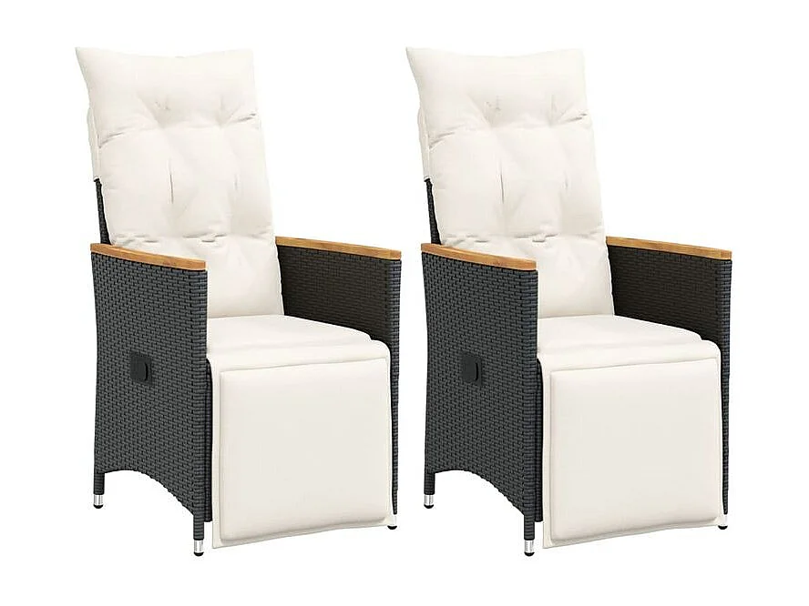 Chaises inclinables de jardin lot de 2 et coussins noir rotin