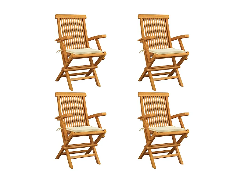 Chaises de jardin avec coussins crème 4 pcs Bois de teck massif 2