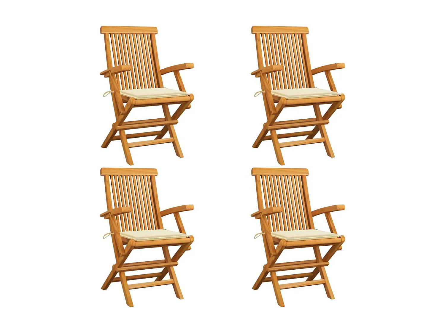 Chaises de jardin avec coussins crème 4 pcs Bois de teck massif 2