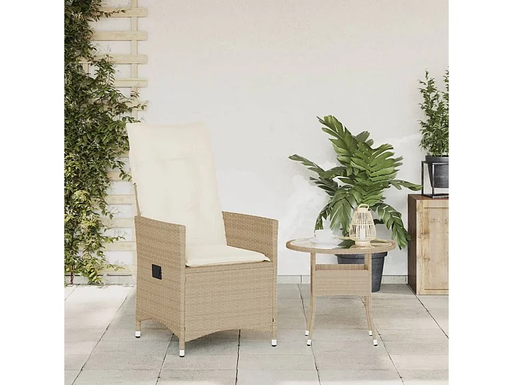 Chaise inclinable de jardin avec coussins beige résine tressée