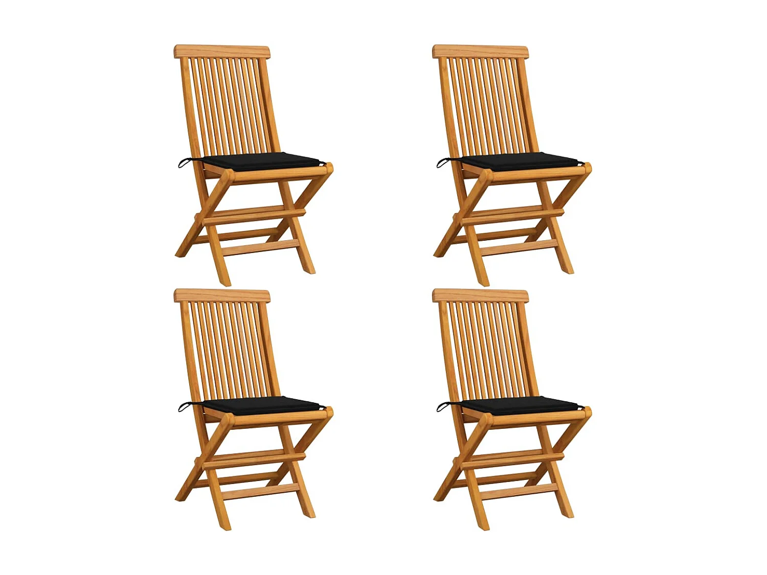 Chaises de jardin avec coussins noir 4 pcs Bois de teck massif