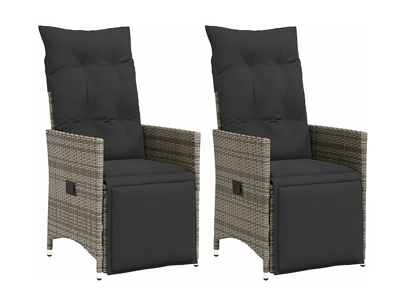 Chaises inclinables de jardin lot de 2 et coussins gris rotin