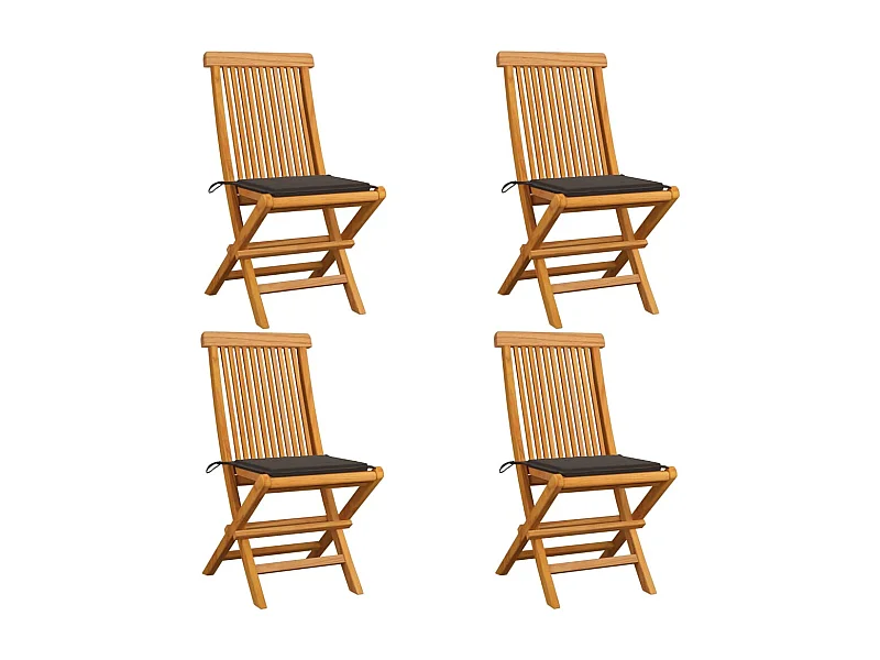 Chaises de jardin avec coussins taupe 4 pcs Bois de teck massif 3