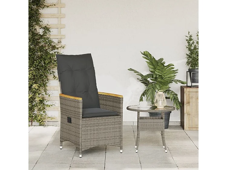 Chaise inclinable de jardin avec coussins gris résine tressée