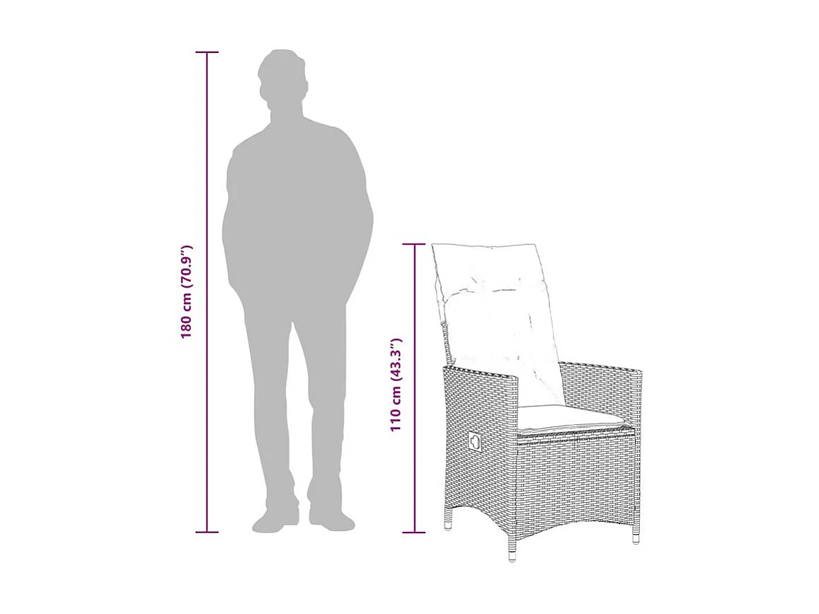 Chaise inclinable de jardin avec coussins gris résine tressée