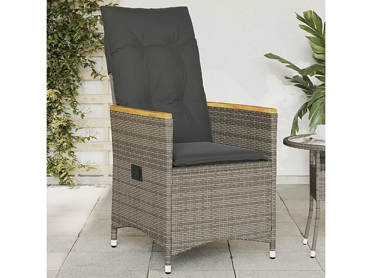Chaise inclinable de jardin avec coussins gris résine tressée
