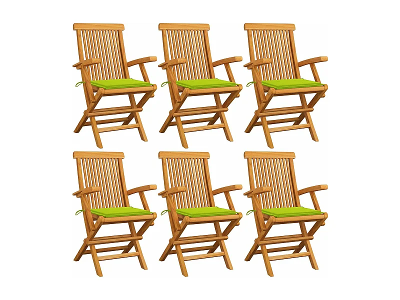 Chaises de jardin avec coussins vert vif 6 pcs Bois de teck