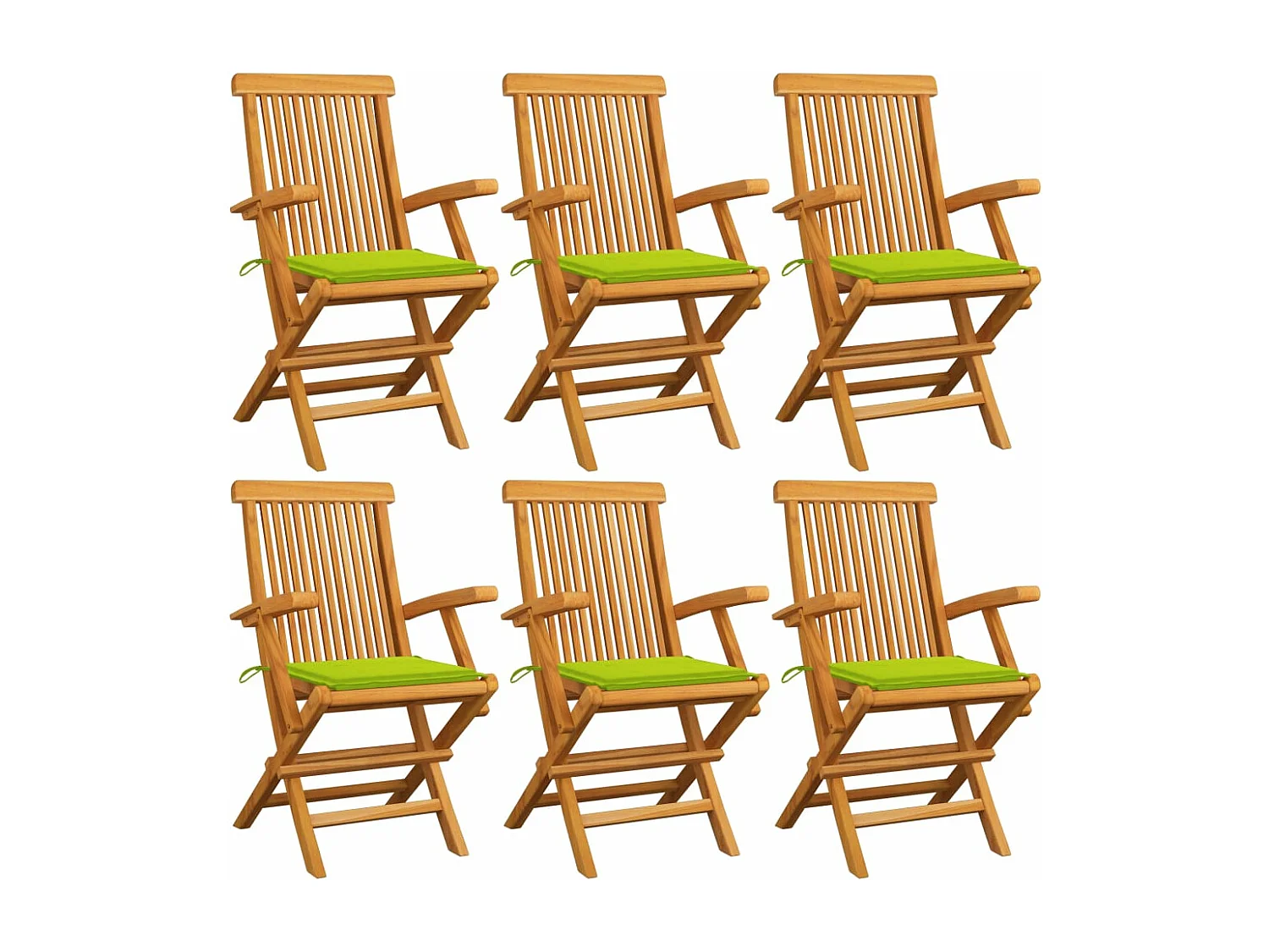 Chaises de jardin avec coussins vert vif 6 pcs Bois de teck