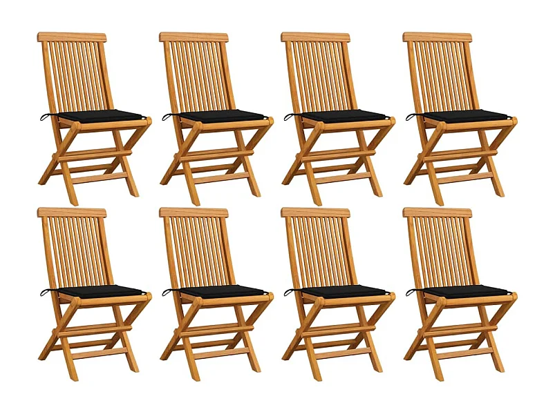 Chaises de jardin avec coussins noir 8 pcs Bois de teck massif 3