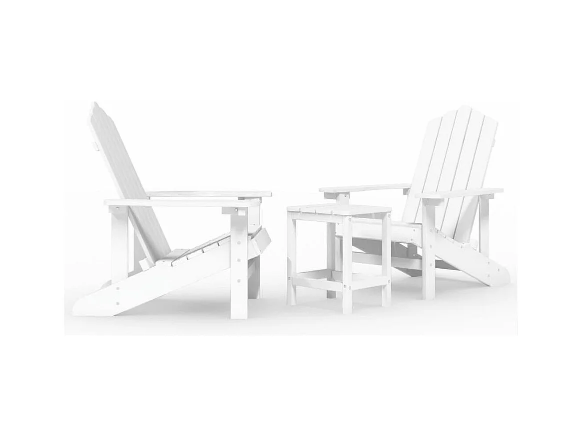 Chaises de jardin Adirondack avec table PEHD Blanc
