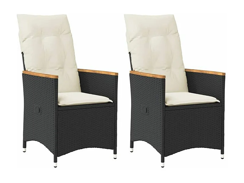 Chaises inclinables de jardin lot de 2 et coussins noir rotin