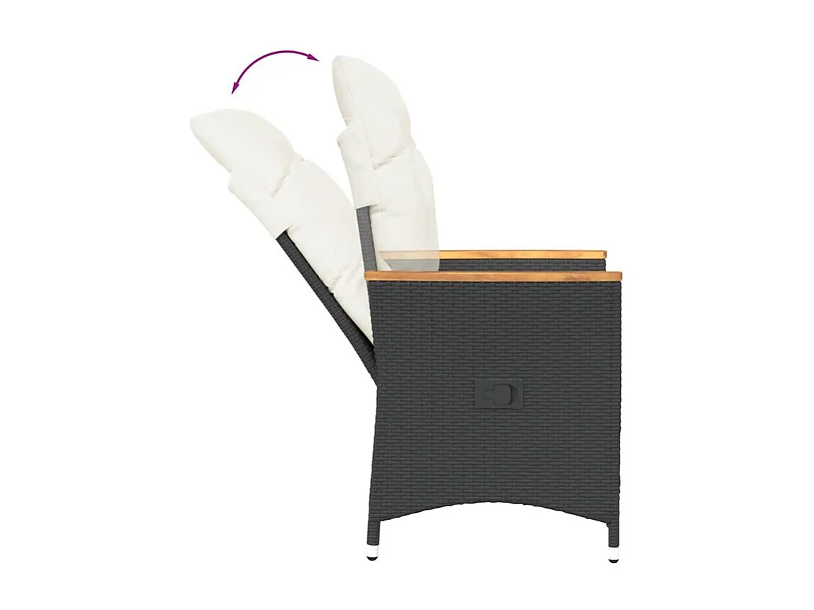 Chaises inclinables de jardin lot de 2 et coussins noir rotin