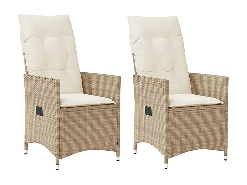 Chaises inclinables de jardin lot de 2 et coussins beige rotin