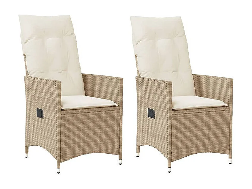 Chaises inclinables de jardin lot de 2 et coussins beige rotin