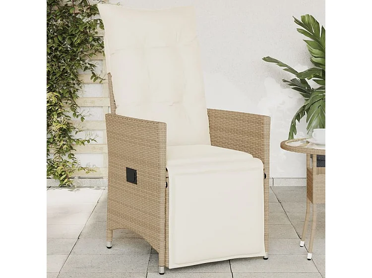 Chaise inclinable de jardin avec coussins beige résine tressée