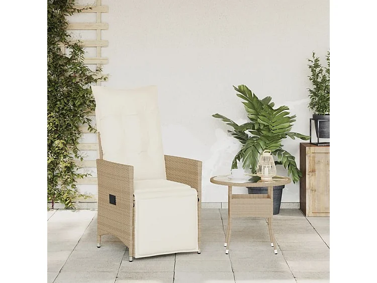 Chaise inclinable de jardin avec coussins beige résine tressée