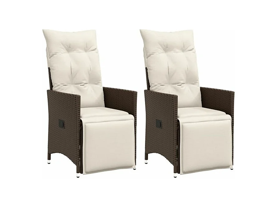 Chaises inclinables de jardin lot de 2 et coussins marron rotin