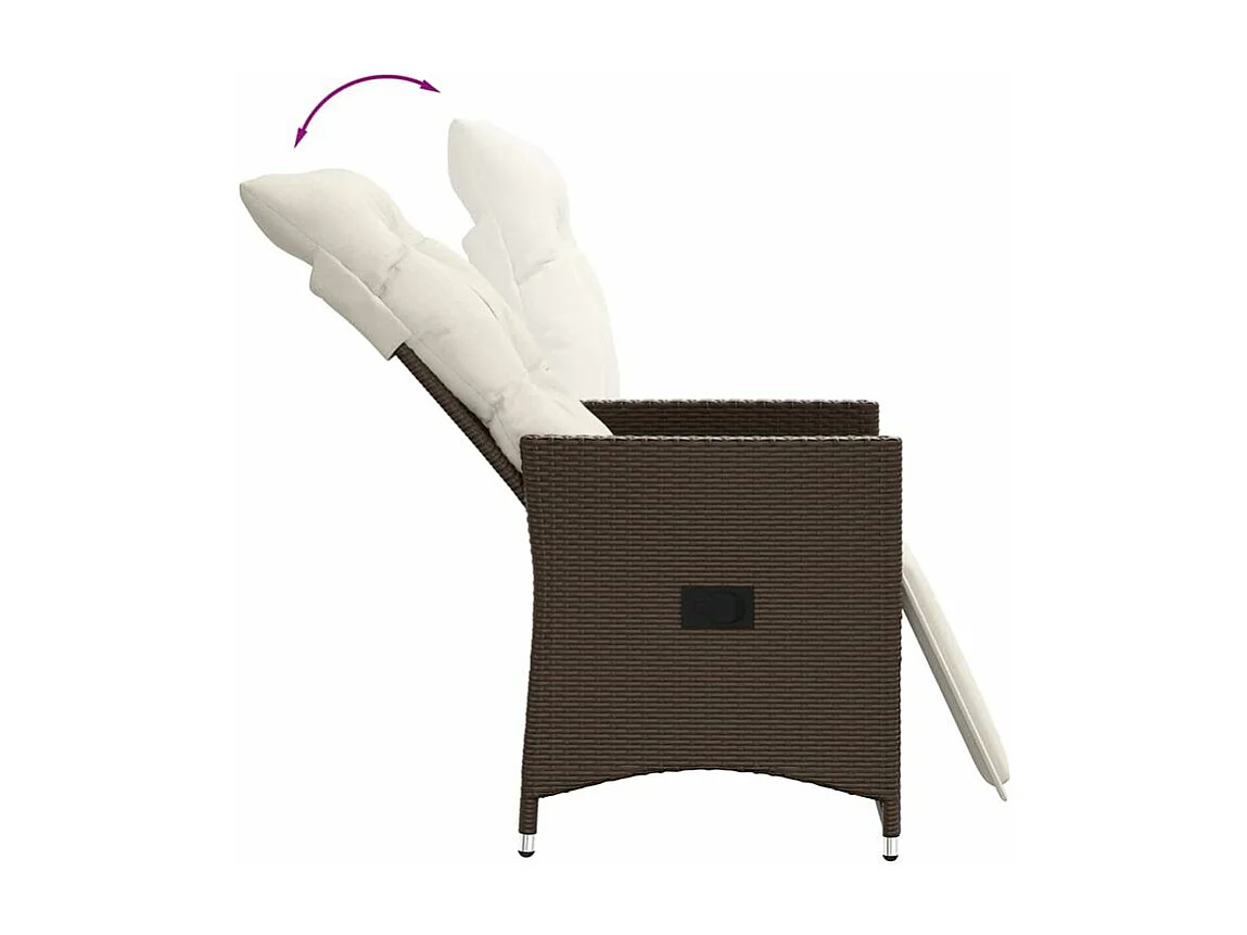 Chaises inclinables de jardin lot de 2 et coussins marron rotin