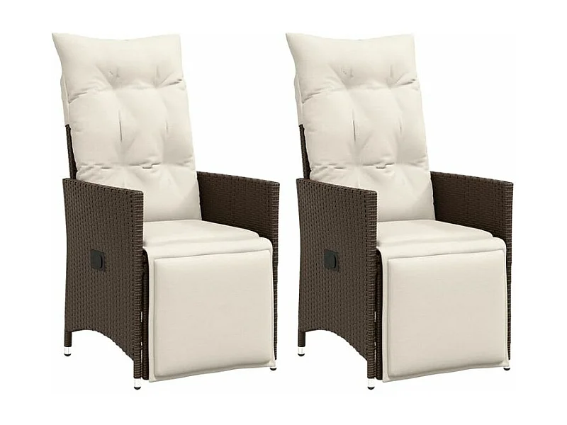 Chaises inclinables de jardin lot de 2 et coussins marron rotin