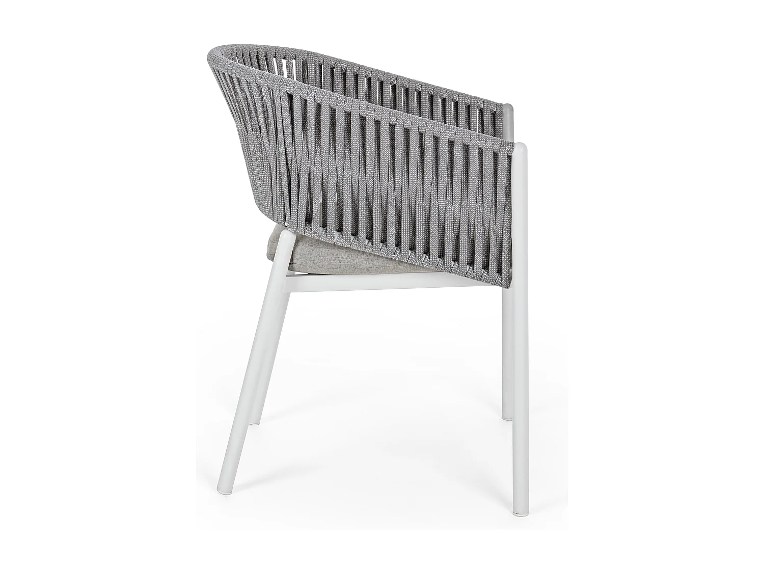 Chaise de jardin avec accoudoir aluminium blanc et tressage de cordes gris taupe Flora