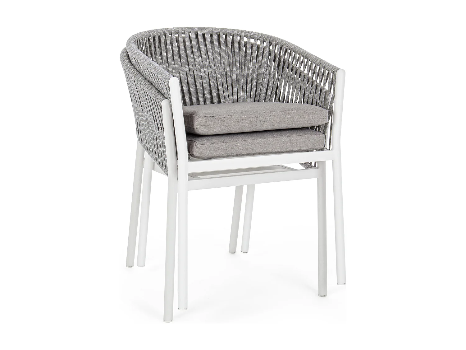 Chaise de jardin avec accoudoir aluminium blanc et tressage de cordes gris taupe Flora