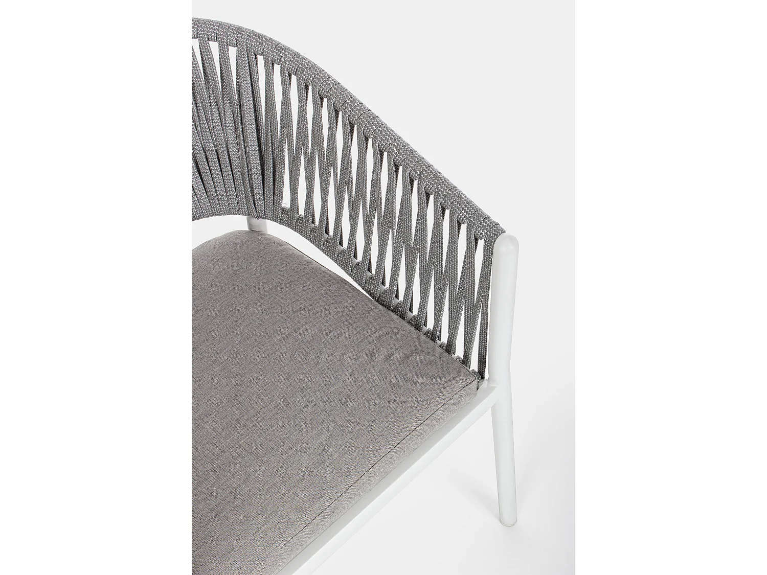 Chaise de jardin avec accoudoir aluminium blanc et tressage de cordes gris taupe Flora