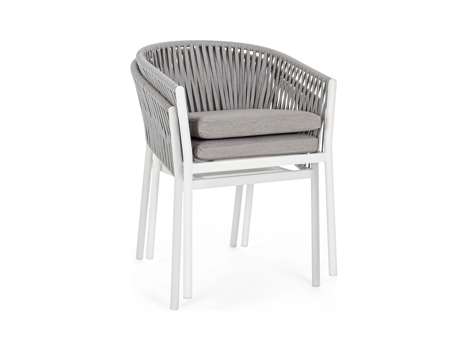 Chaise de jardin avec accoudoir aluminium blanc et tressage de cordes gris taupe Flora