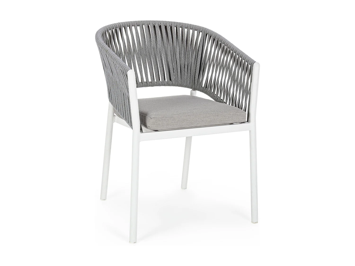 Chaise de jardin avec accoudoir aluminium blanc et tressage de cordes gris taupe Flora