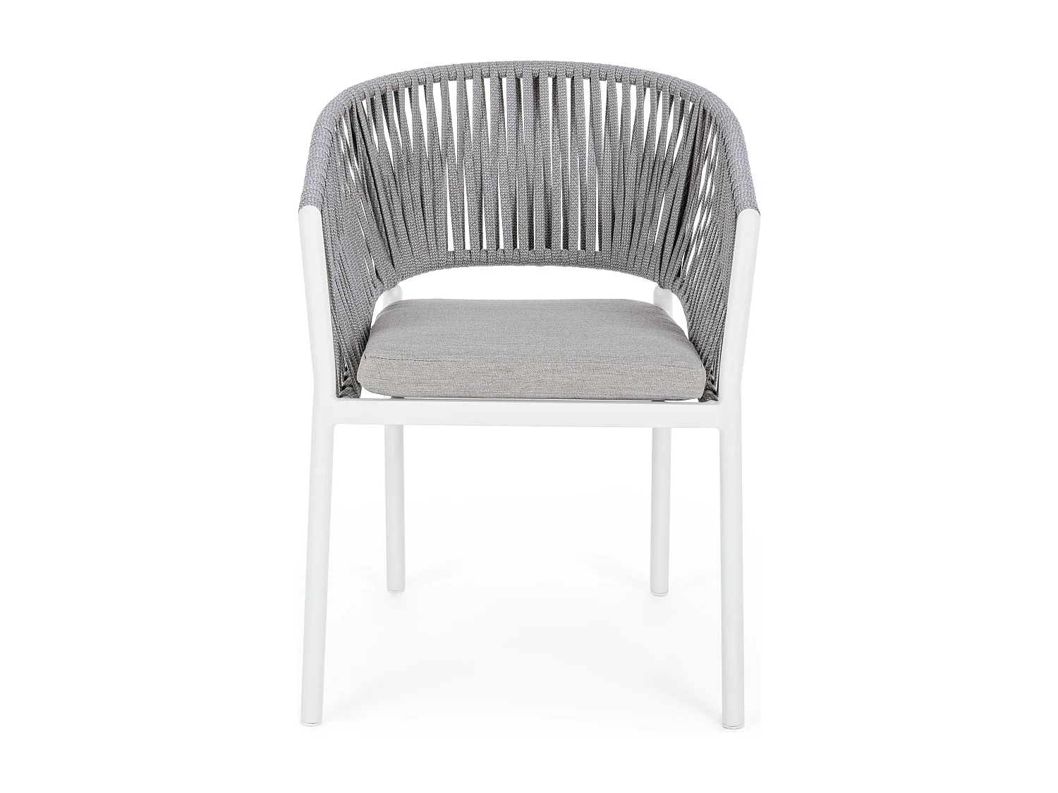 Chaise de jardin avec accoudoir aluminium blanc et tressage de cordes gris taupe Flora