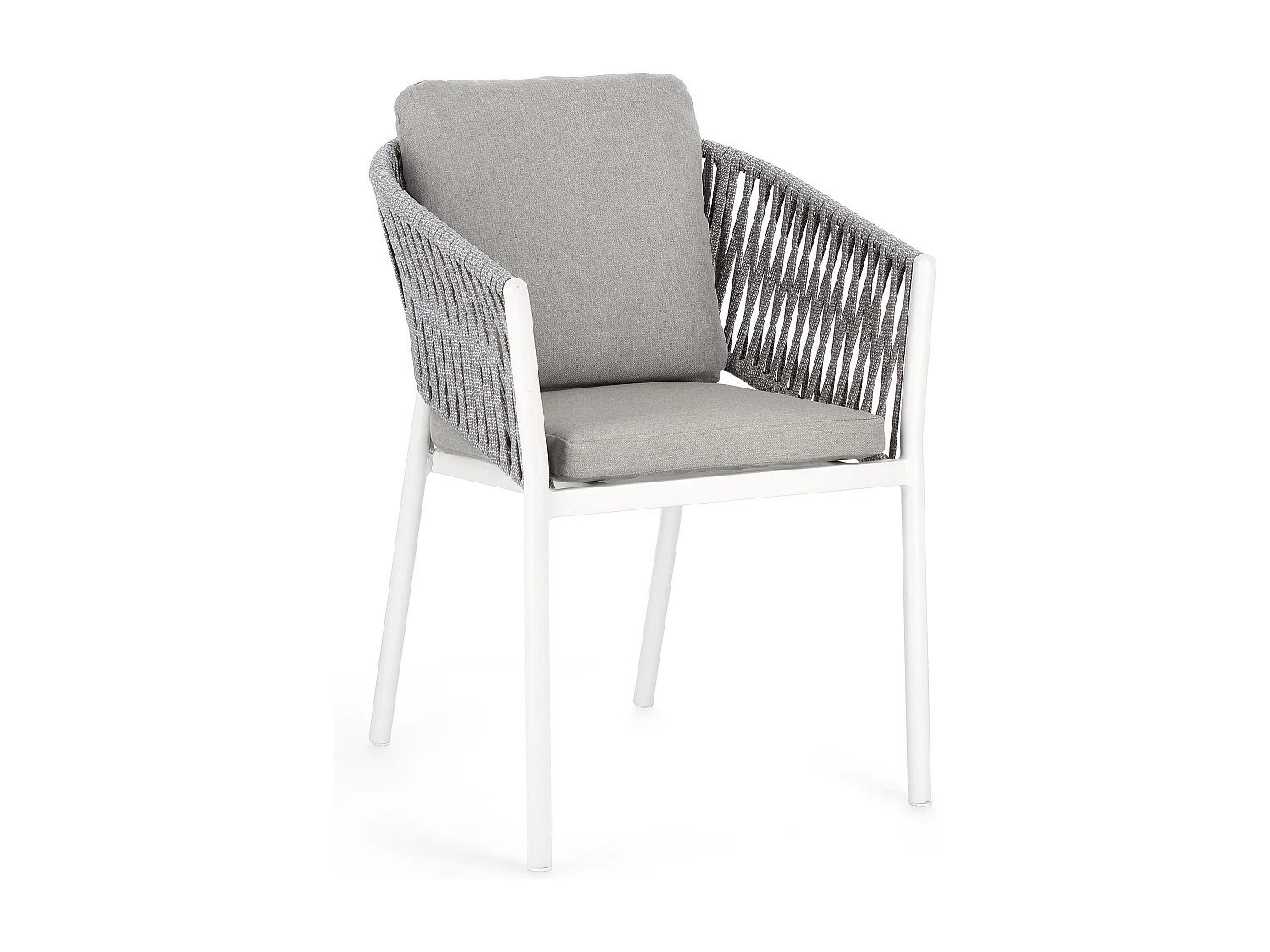 Chaise de jardin avec accoudoir aluminium blanc et tressage de cordes gris taupe Flora