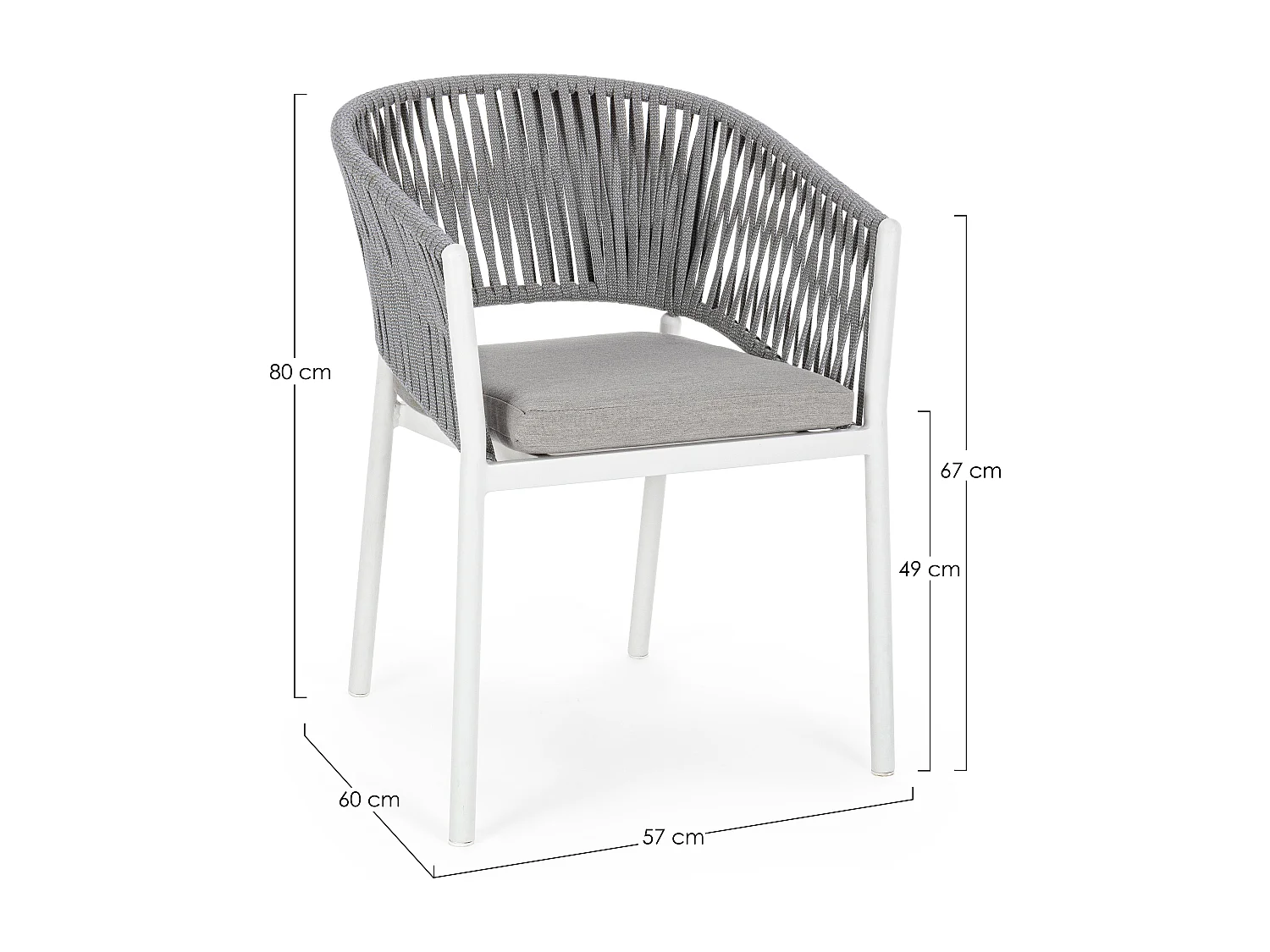Chaise de jardin avec accoudoir aluminium blanc et tressage de cordes gris taupe Flora
