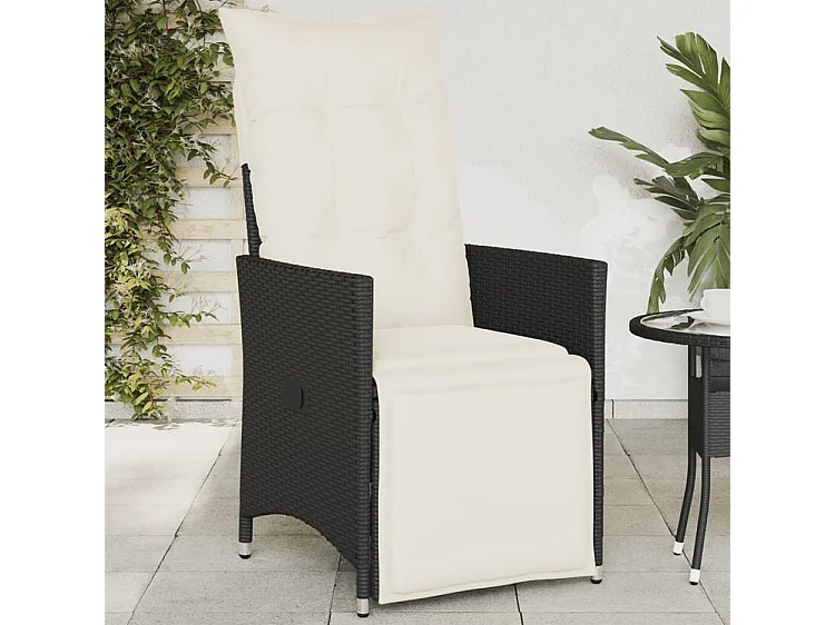 Chaise inclinable de jardin avec coussins noir résine tressée