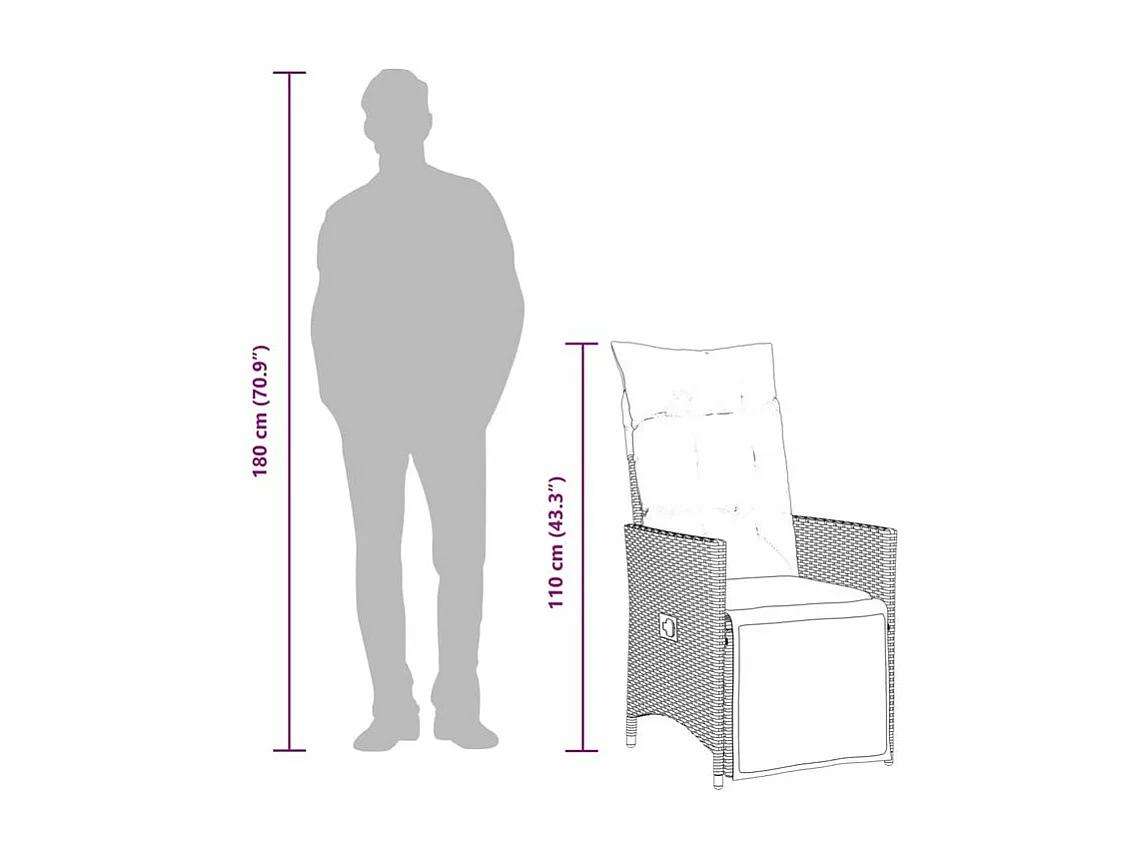 Chaise inclinable de jardin avec coussins noir résine tressée