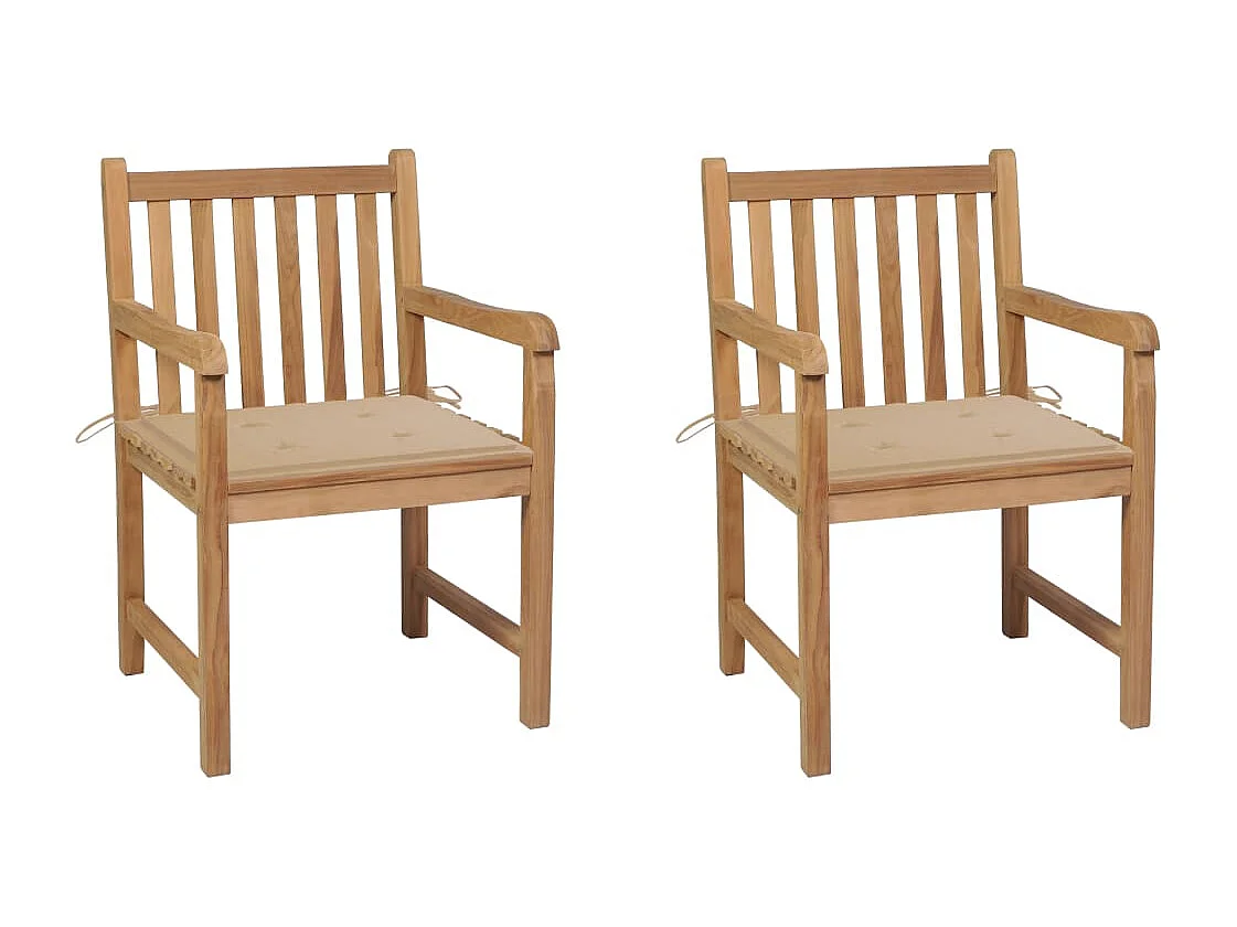 Chaises de jardin 2 pcs avec coussins beige Bois de teck massif 9