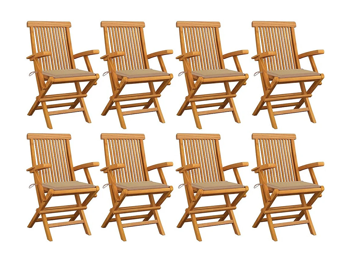 Chaises de jardin avec coussins beige 8 pcs Bois de teck massif 2