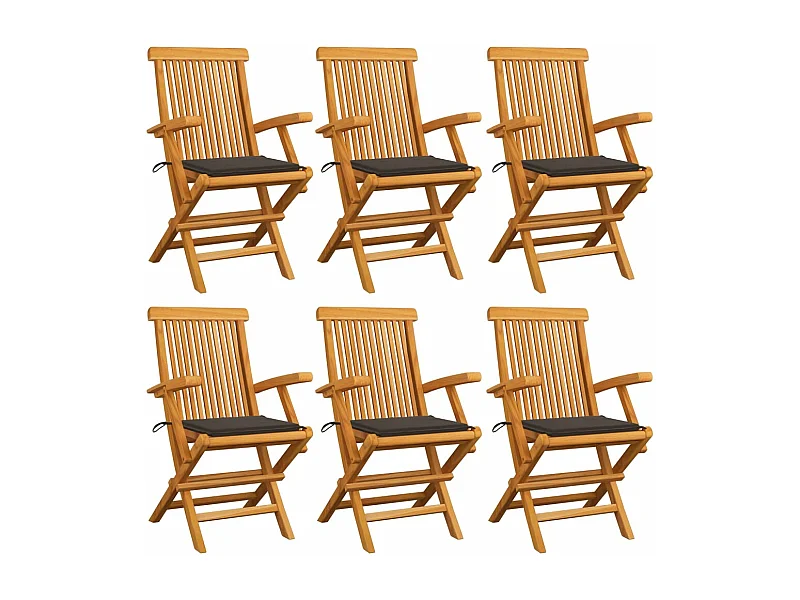 Chaises de jardin avec coussins taupe 6 pcs Bois de teck massif