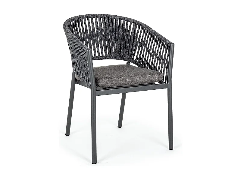 Chaise de jardin avec accoudoir aluminium et tressage de cordes anthracite Flora