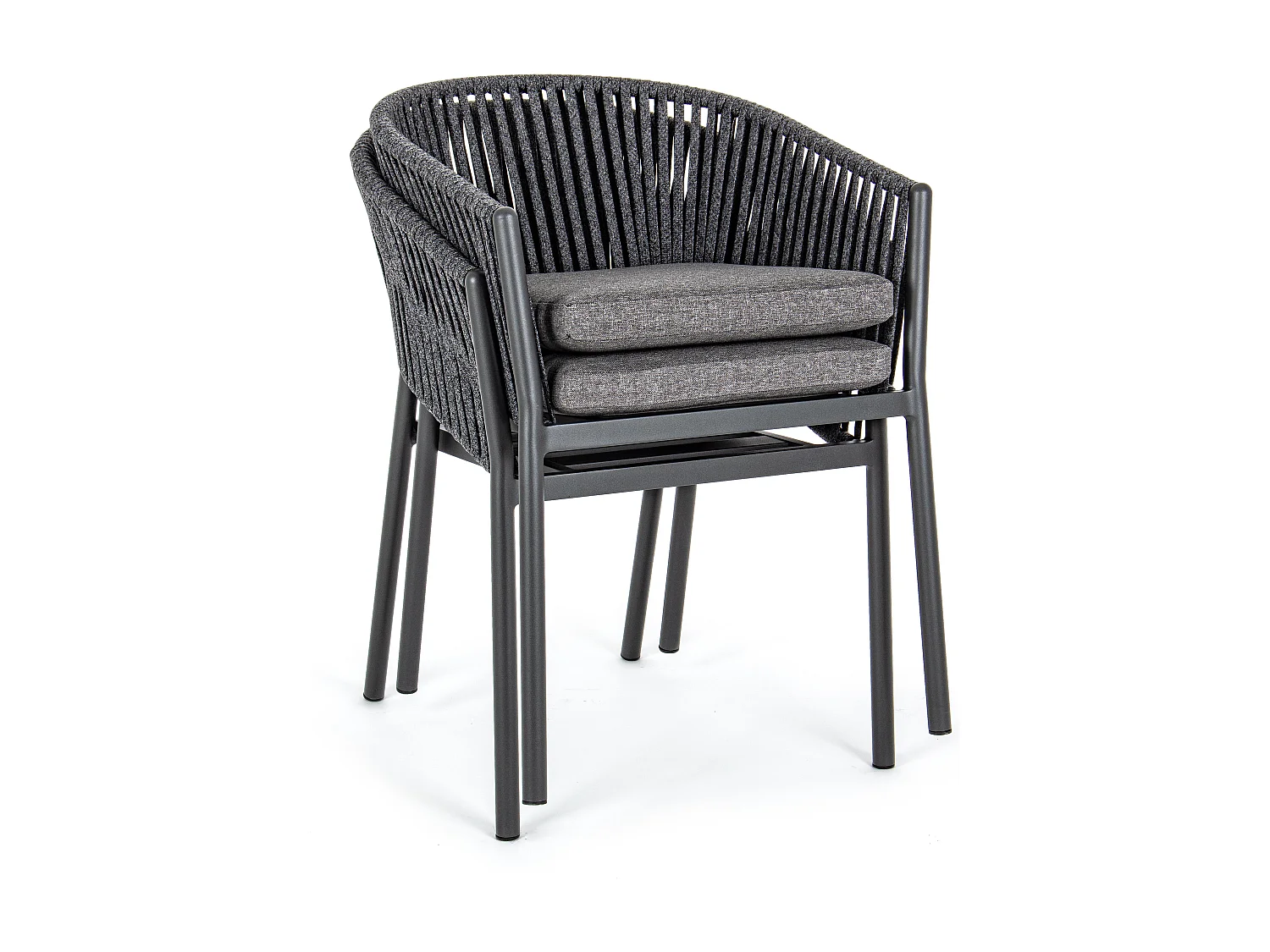 Chaise de jardin avec accoudoir aluminium et tressage de cordes anthracite Flora