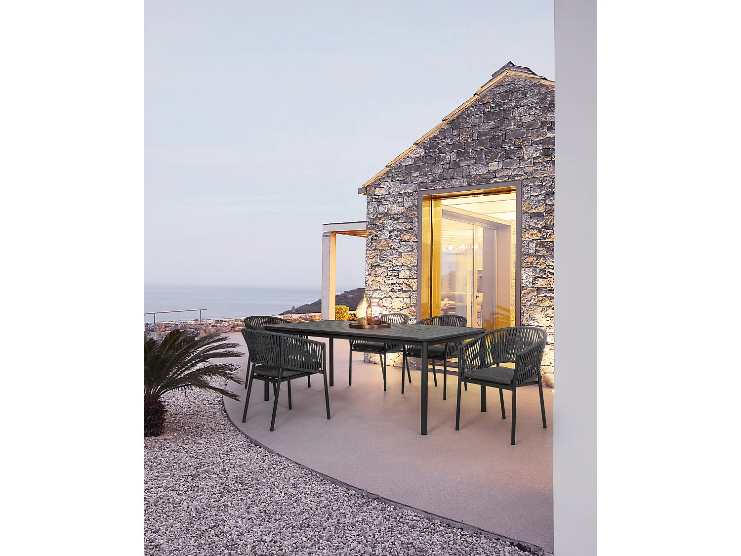 Chaise de jardin avec accoudoir aluminium et tressage de cordes anthracite Flora