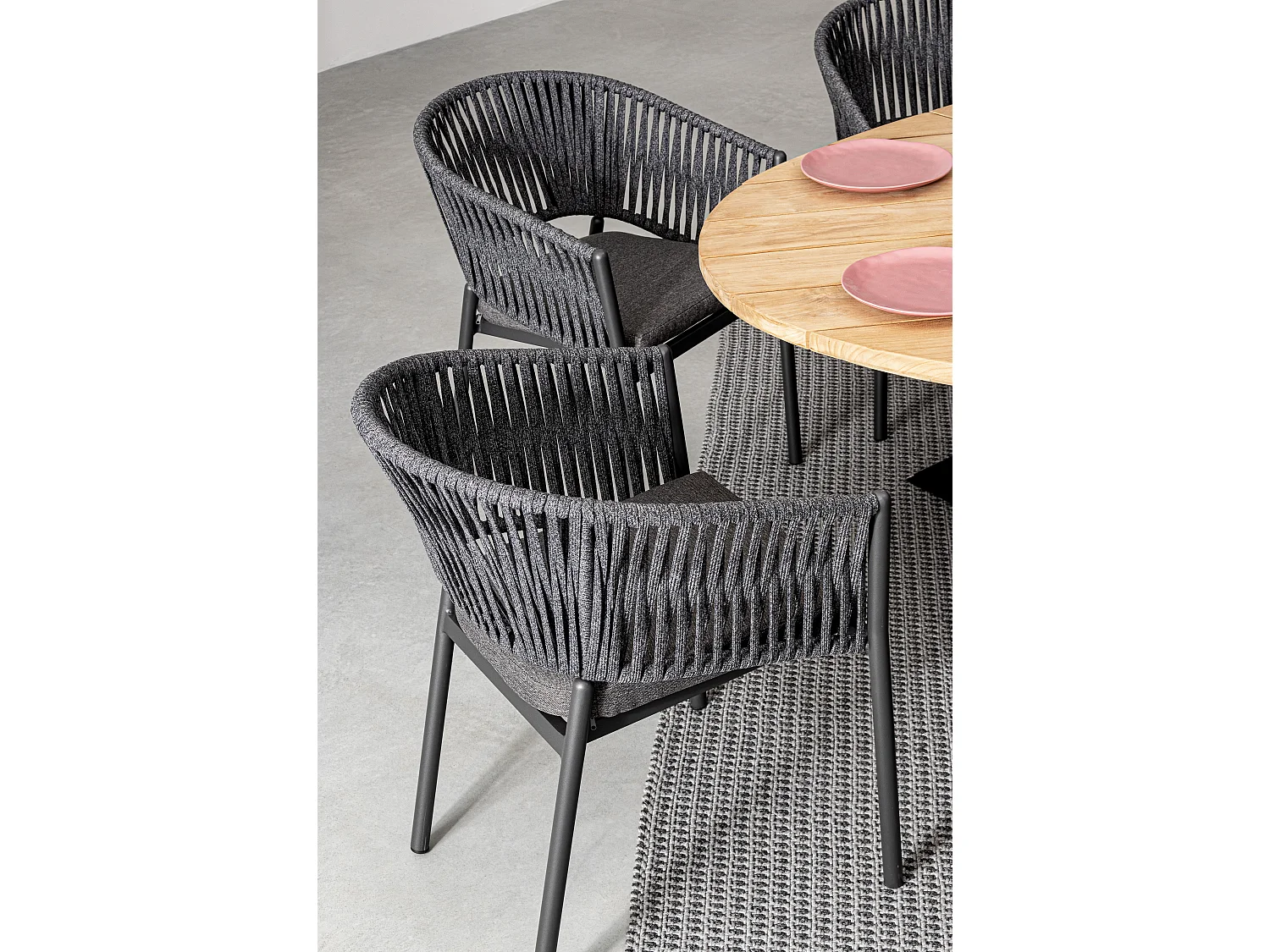 Chaise de jardin avec accoudoir aluminium et tressage de cordes anthracite Flora