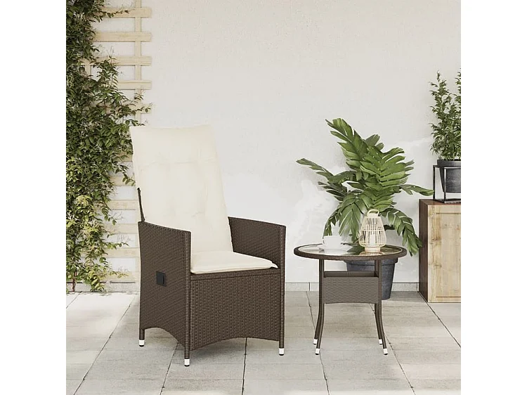 Chaise inclinable de jardin avec coussins marron résine tressée