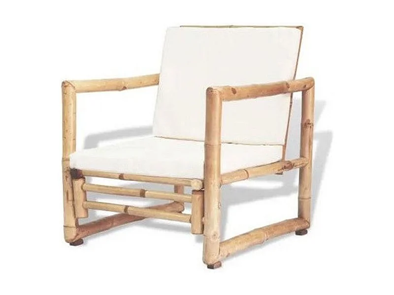Chaise de jardin bambou et polyester blanc Maboun - Lot de 2