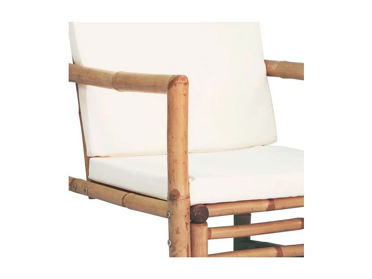 Chaise de jardin bambou et polyester blanc Maboun - Lot de 2