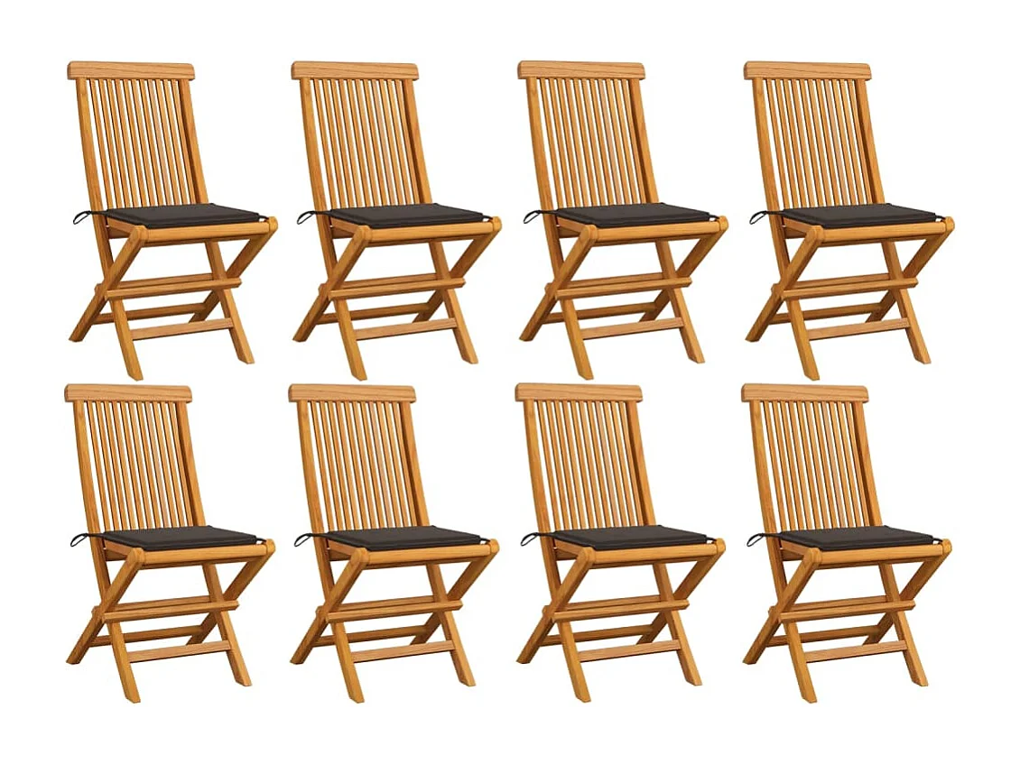 Chaises de jardin avec coussins taupe 8 pcs Bois de teck massif 3